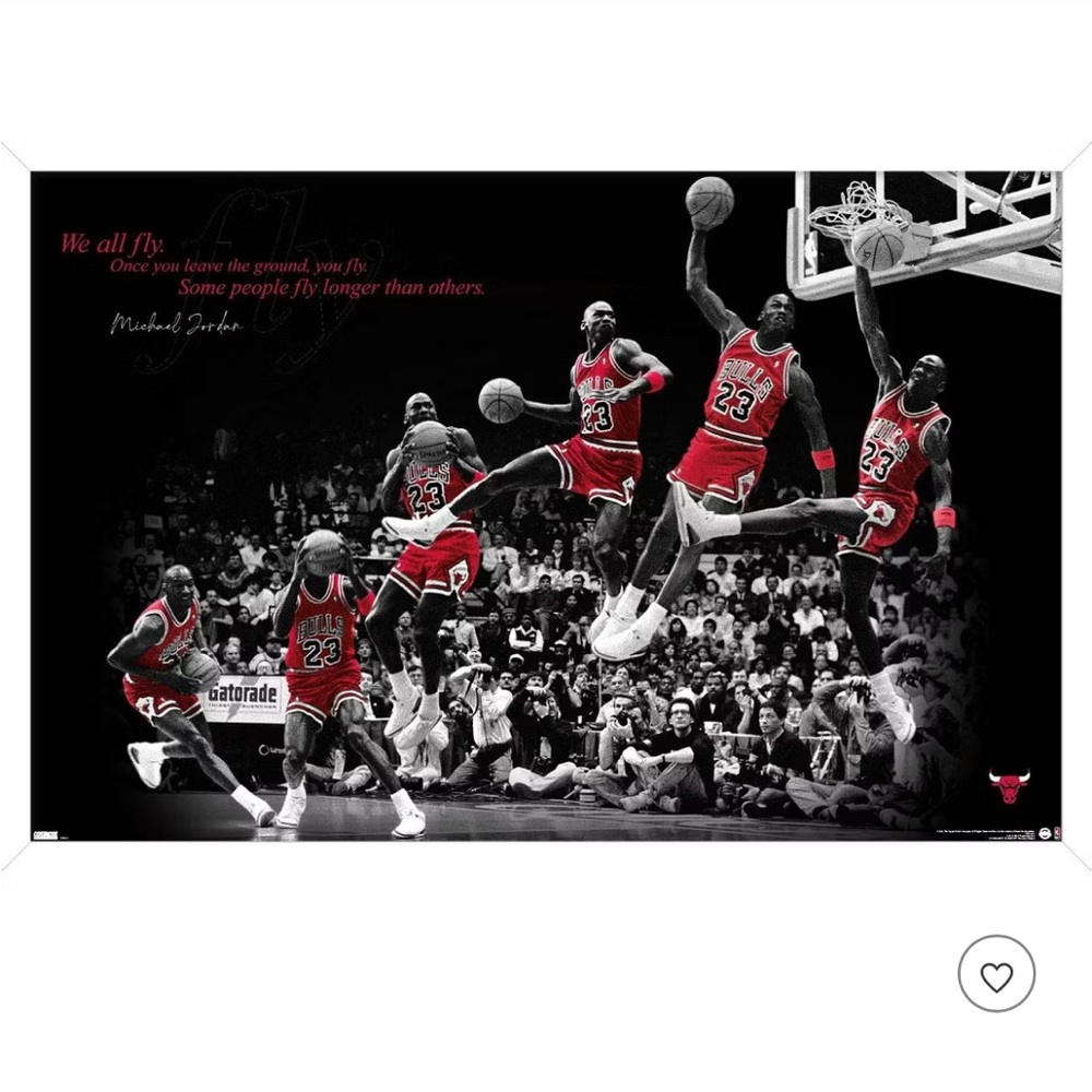 Poster- Michael Jordan Basketball Legend Wall Art - Fly - Red and Black